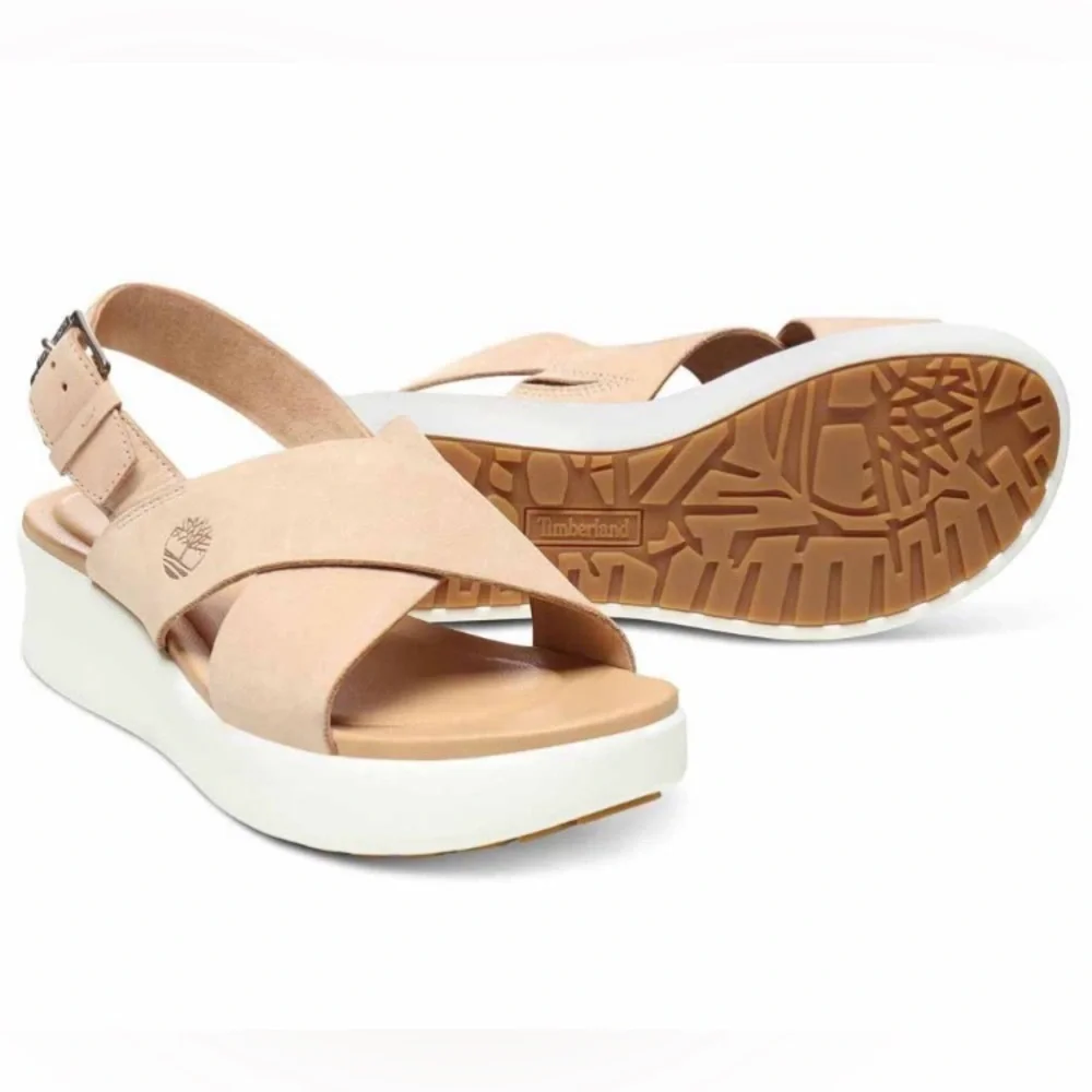 Timberland Women’s Wind Slingback Hazelnut Beige Leather Platform Sandals